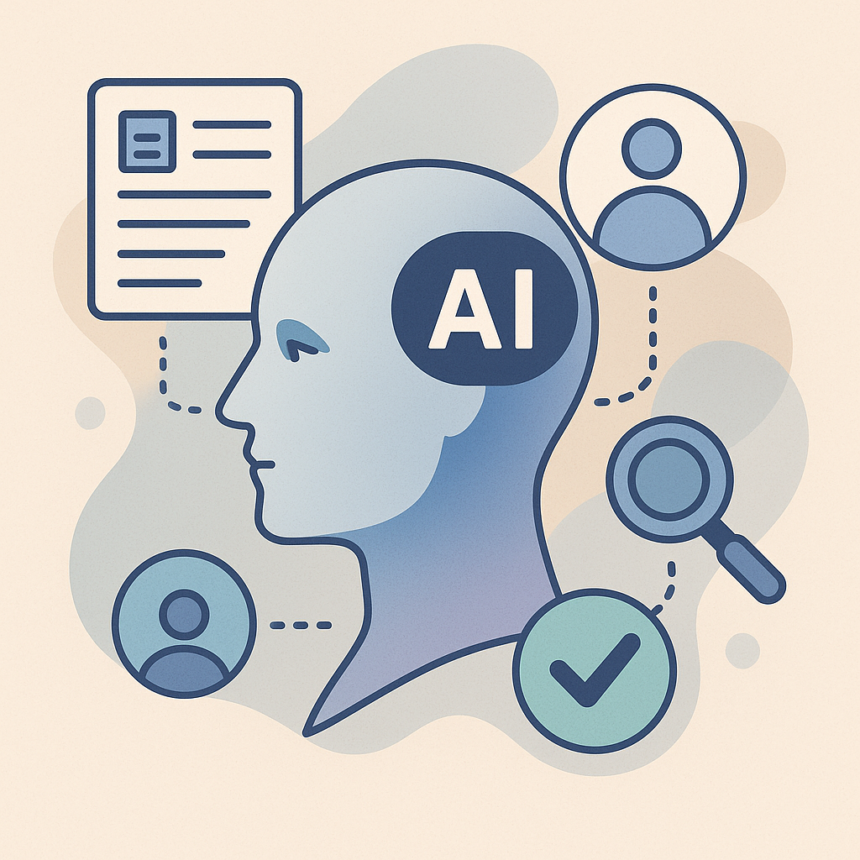 Illustration of AI integrated into hiring and recruitment technology systems